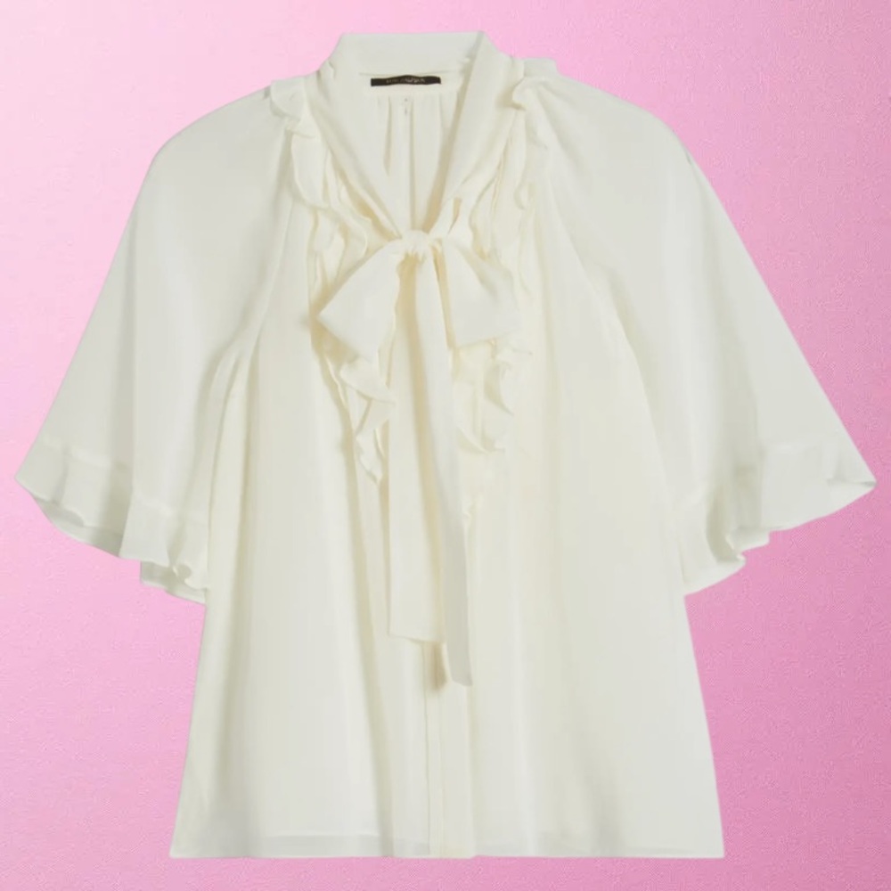 🎀KOBI HALPERIN🎀Monaco Silk Chiffon Blouse🎀Ivory🎀Ruffled Front🎀NWT🎀SZ  L🎀Gorgeous